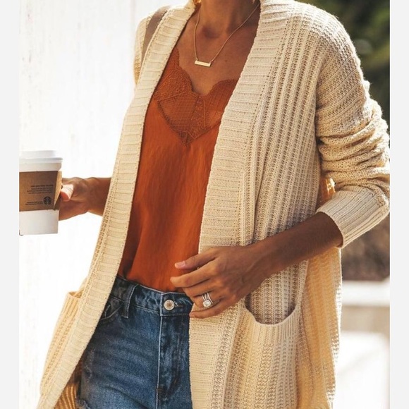 Fall Favorite: Cream long sleeved cardigan - Picture 2 of 6